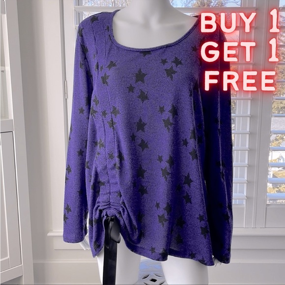 Ricki's Tops - RICKI'S Women's Purple & Black Long Sleeve Ruched Star Shirred Detail Top